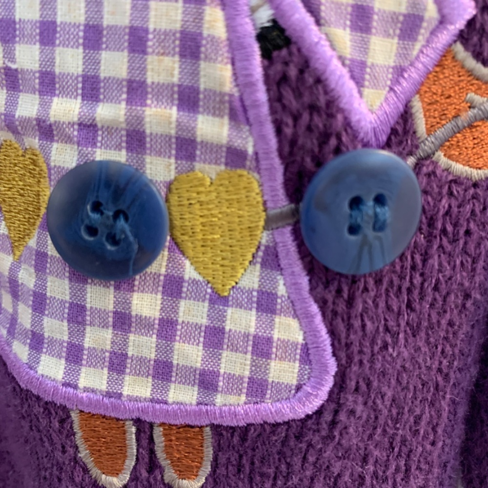 Vintage Quacker Factory Cardigan Sweater Medium Purple Garden Angels Miracles - Picture 10 of 16
